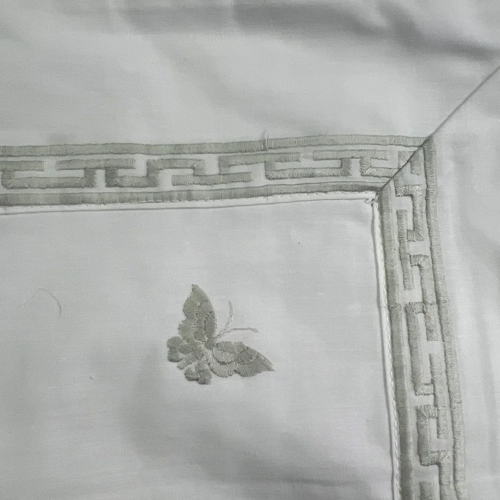 Vintage Carlin Pillow Shams White Green Butterfly Embroidery Bedding (45